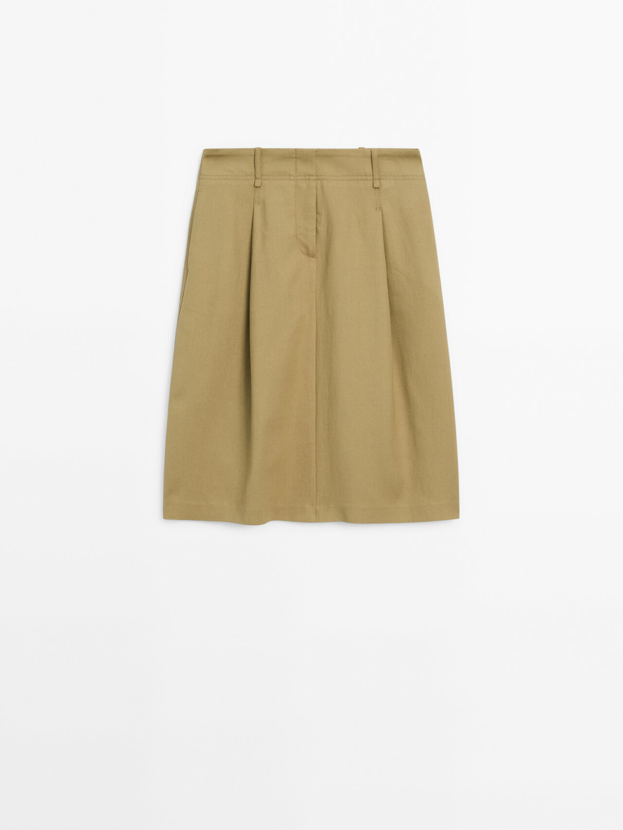 Massimo Dutti Midi Skirt With Dart Details In Camel