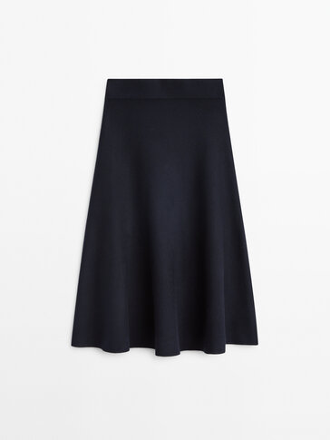 Navy blue flared knit skirt