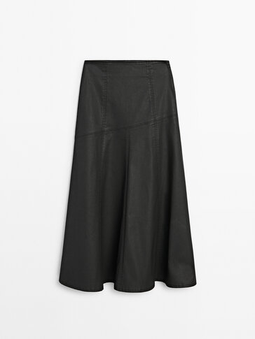 Waxed midi skirt with seam detail