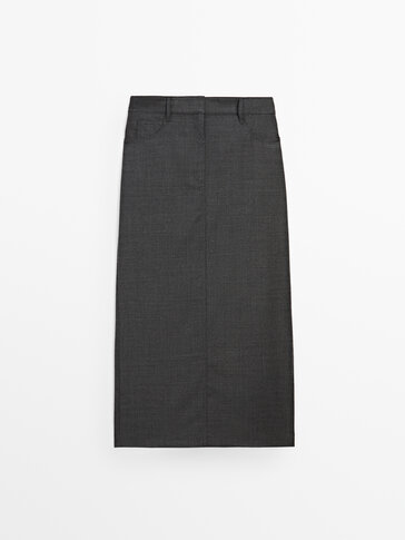 Cool wool blend midi skirt · Grey · Smart / Skirts | Massimo Dutti