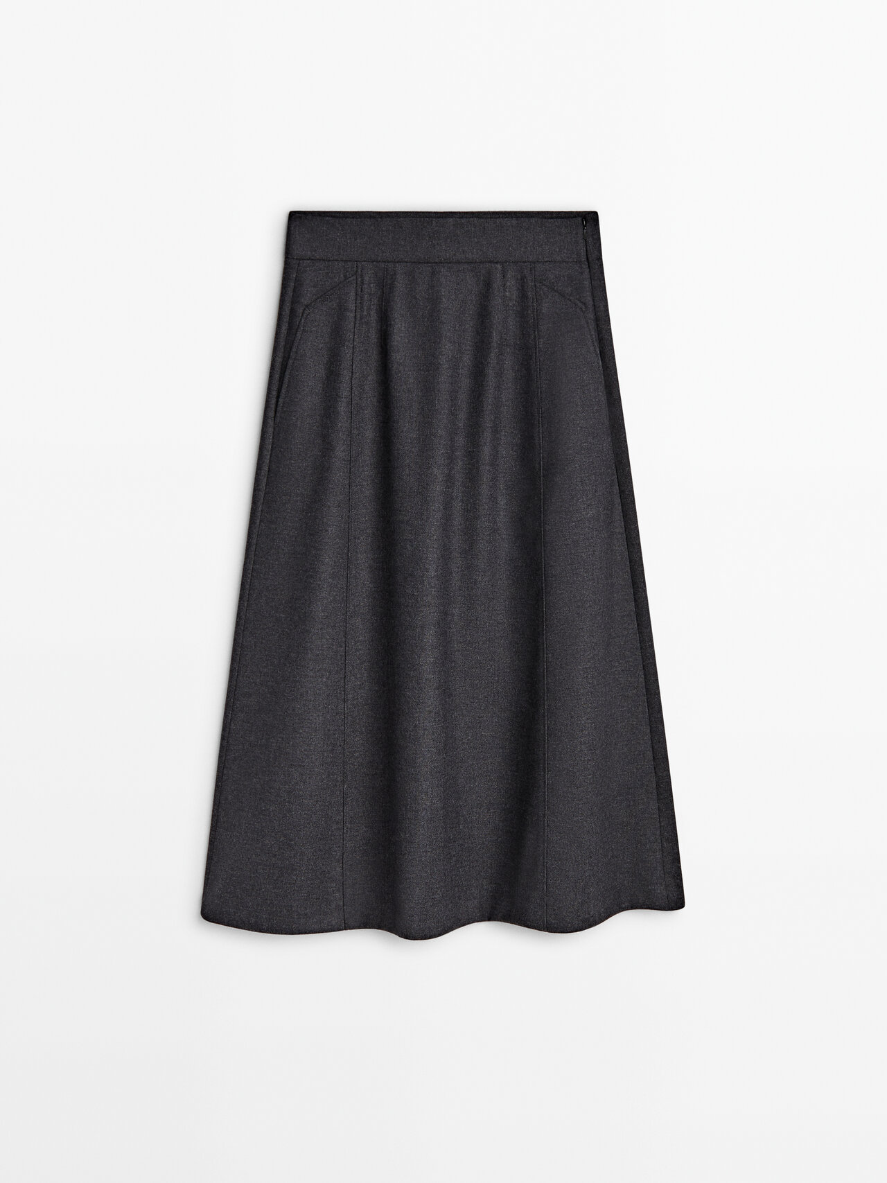 Massimo Dutti Grey Wool Blend Midi Skirt
