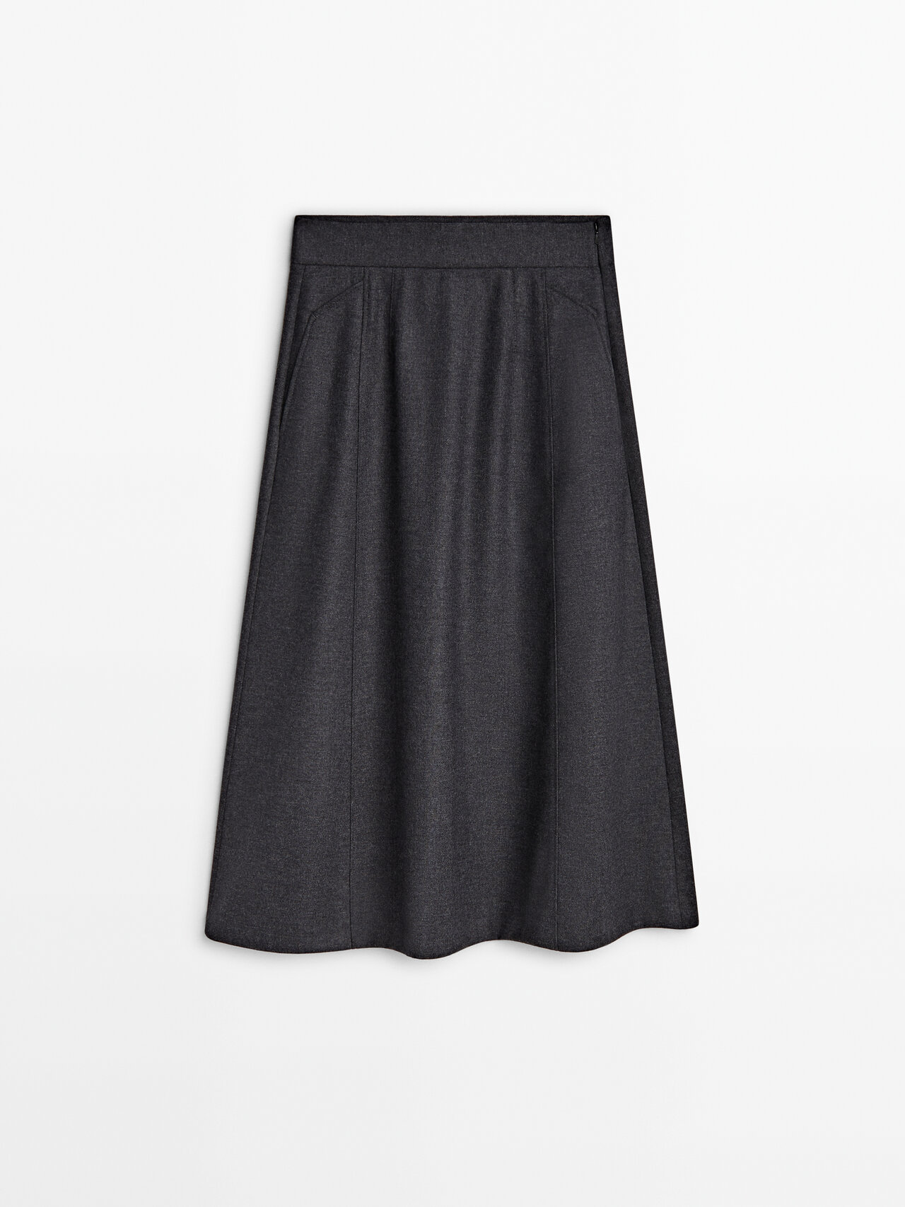 Massimo Dutti Grey Wool Blend Midi Skirt In Grey