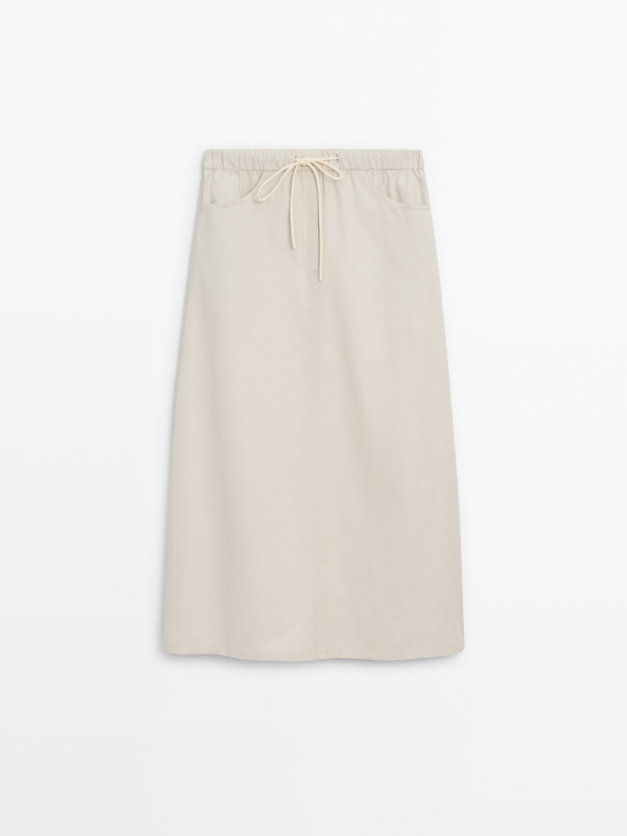 Massimo Dutti Drawstring Poplin Skirt In Stone