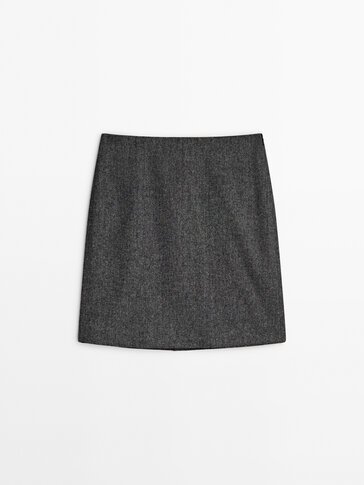 Wool blend herringbone short skirt