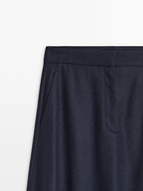 Navy blue wool blend flared midi skirt · Navy Blue · Smart