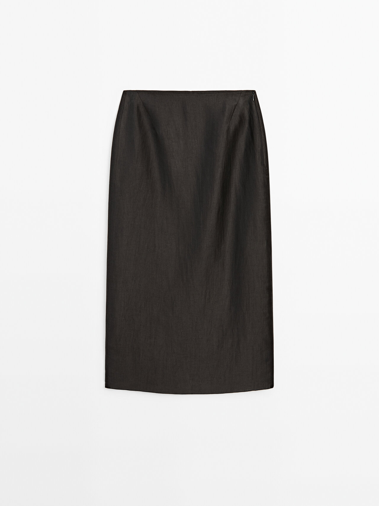 Shop Massimo Dutti Satin Linen Blend Skirt In Black