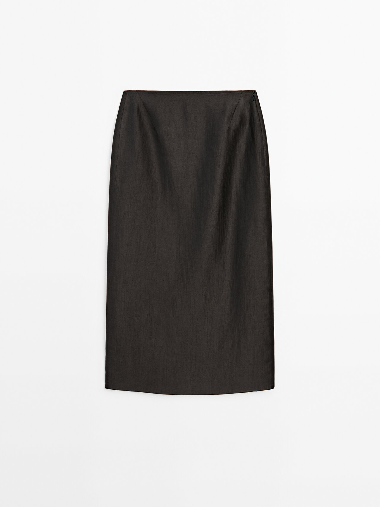 Massimo Dutti Satin Linen Blend Skirt In Black