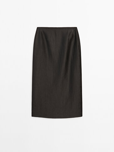 Satin linen blend skirt