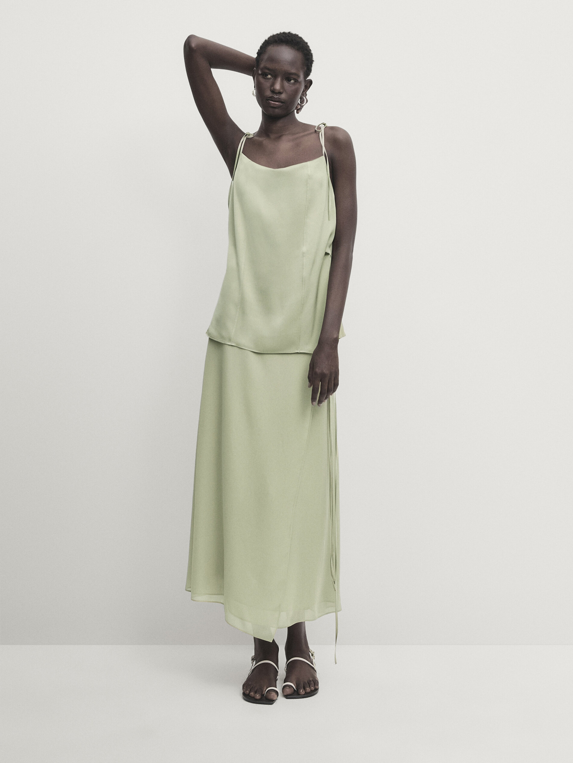Satin midi pareo skirt · Moss Green · Smart / Skirts Massimo Dutti