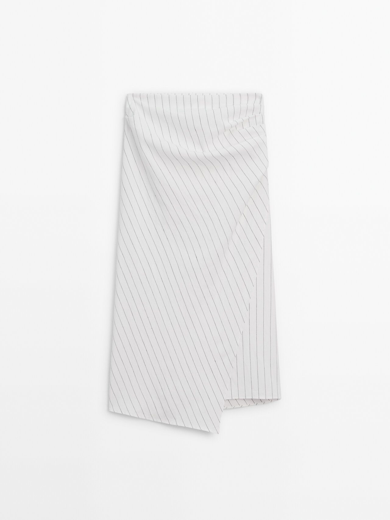 Massimo Dutti Striped Midi Skirt With Pleat Detail In White