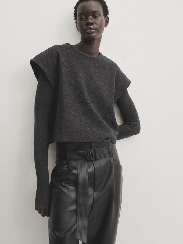 Black nappa leather paperbag trousers · Black · Skirts | Massimo Dutti