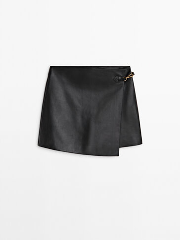 Massimo dutti green outlet leather skirt