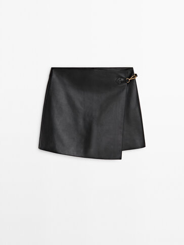 Mini falda pantalón piel napa negra