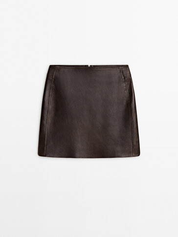Distressed effect nappa leather mini skirt