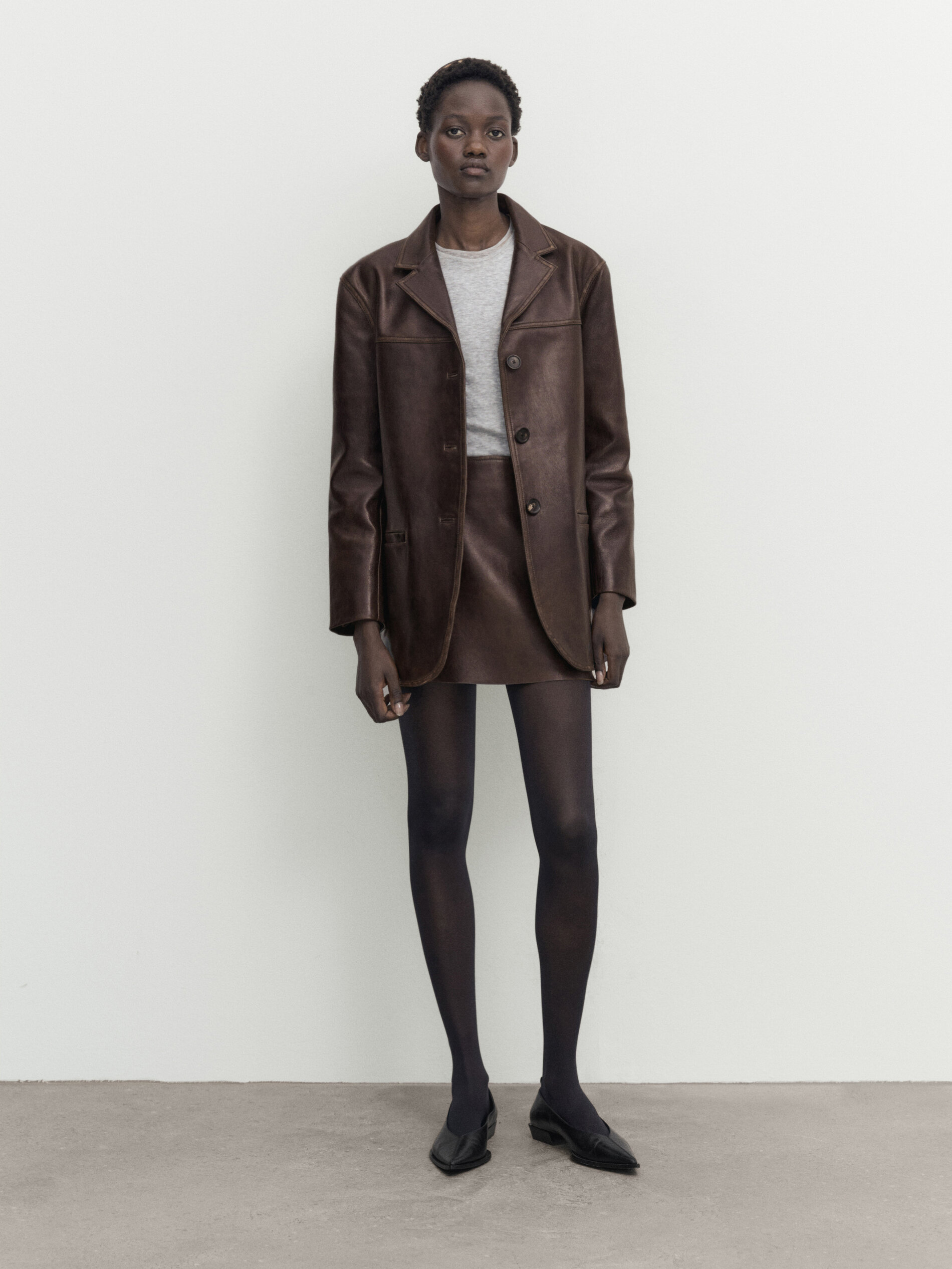 Massimo Dutti Minirock Aus Nappaleder Im Used-look In Braun