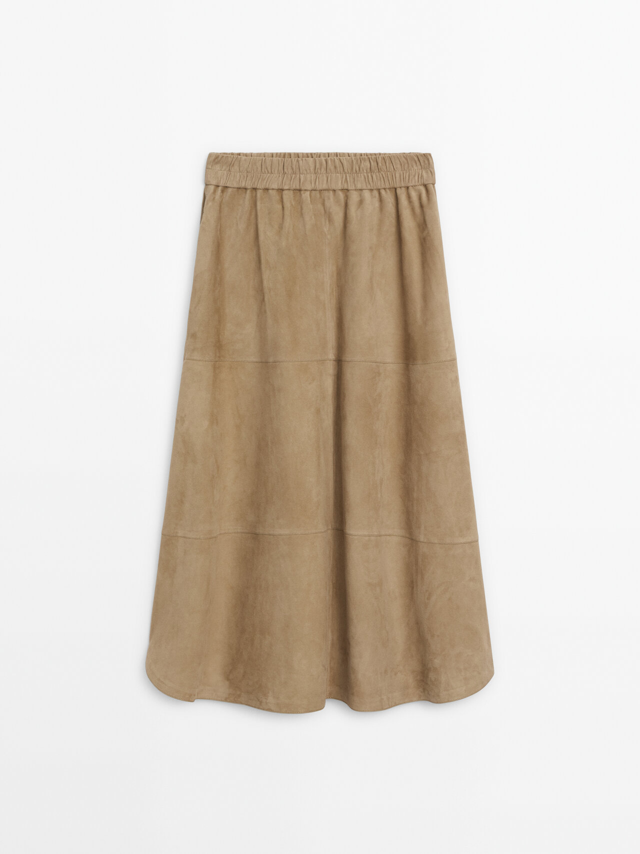 Massimo Dutti Long Nappa Leather Skirt With Side Splits In Sand