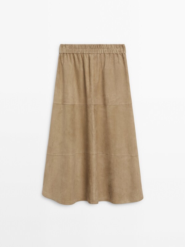 Long nappa leather skirt with side splits · Sand · Skirts | Massimo Dutti