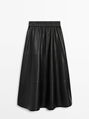 Long nappa leather skirt with side splits