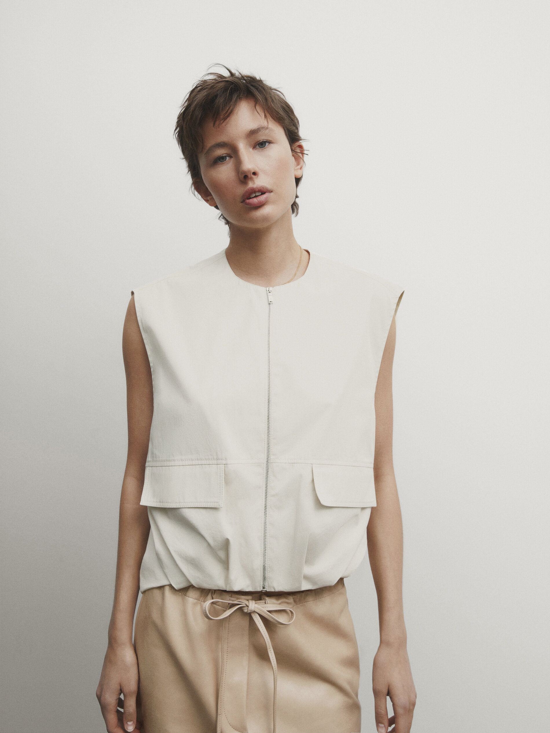 Massimo Dutti Rock Mit Jogginghosen-bindung Aus Nappaleder In Sand
