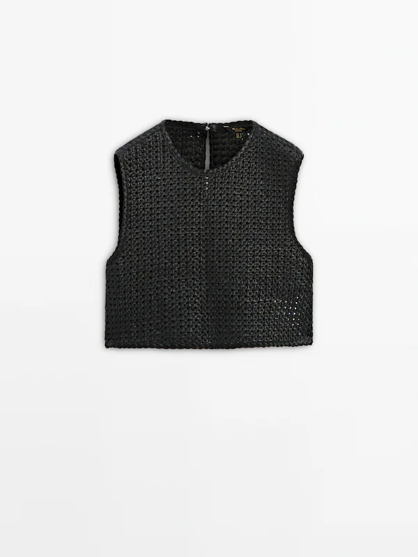 Woven nappa leather top · Black · Skirts | Massimo Dutti