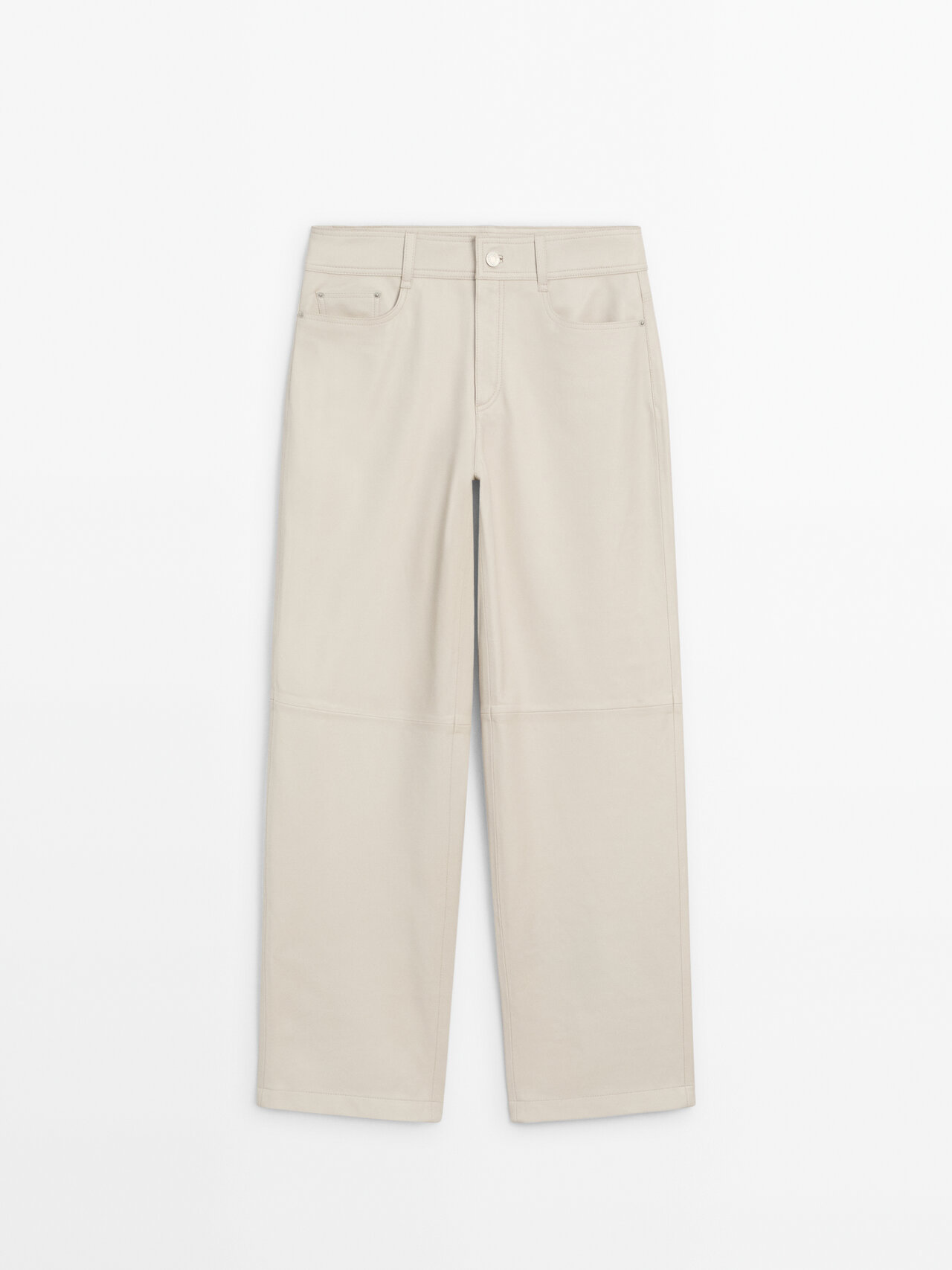 Massimo Dutti Nappa Leather Trousers In White