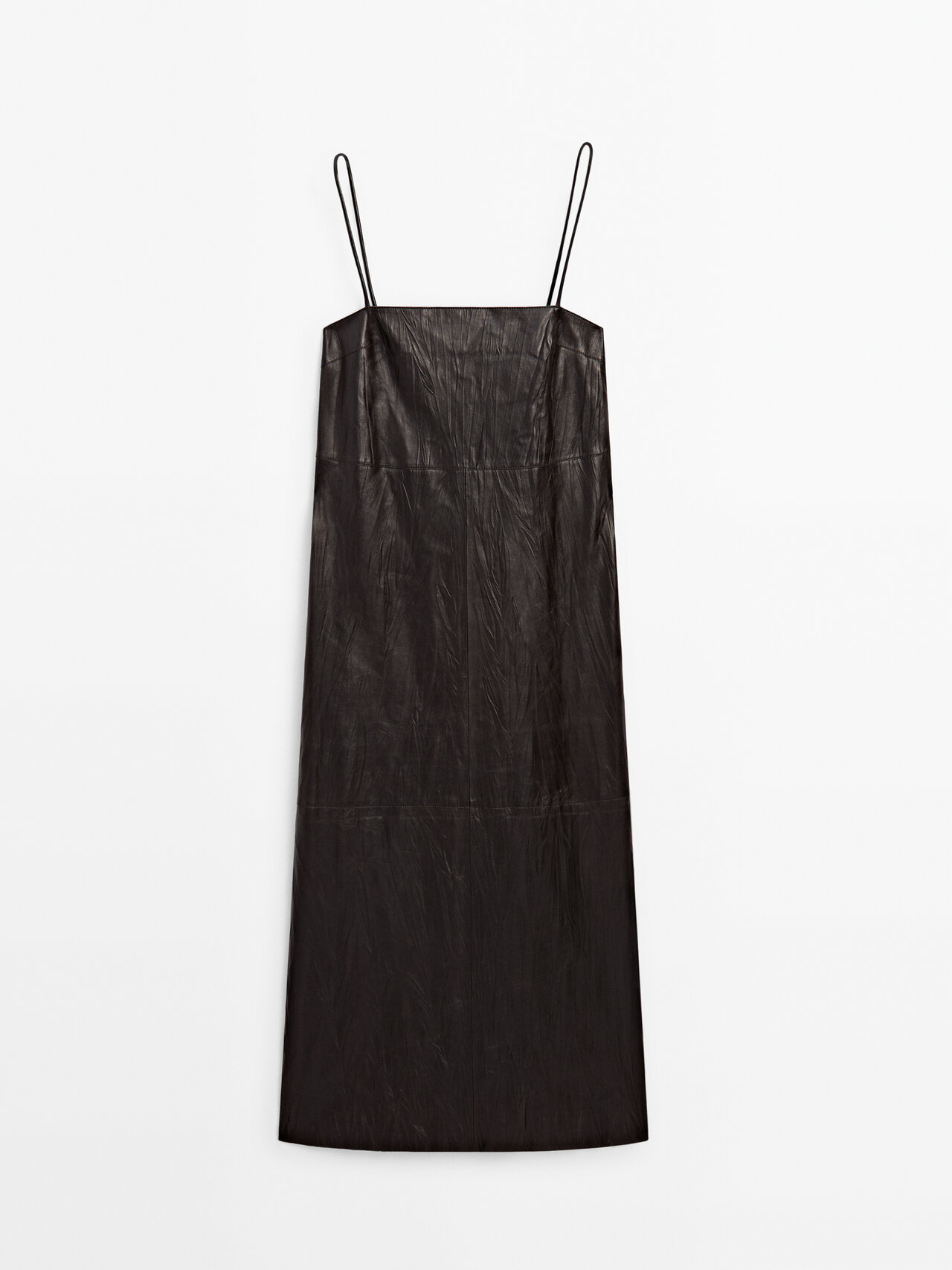 Shop Massimo Dutti Crackled Nappa Leather Midi Dress In Brown