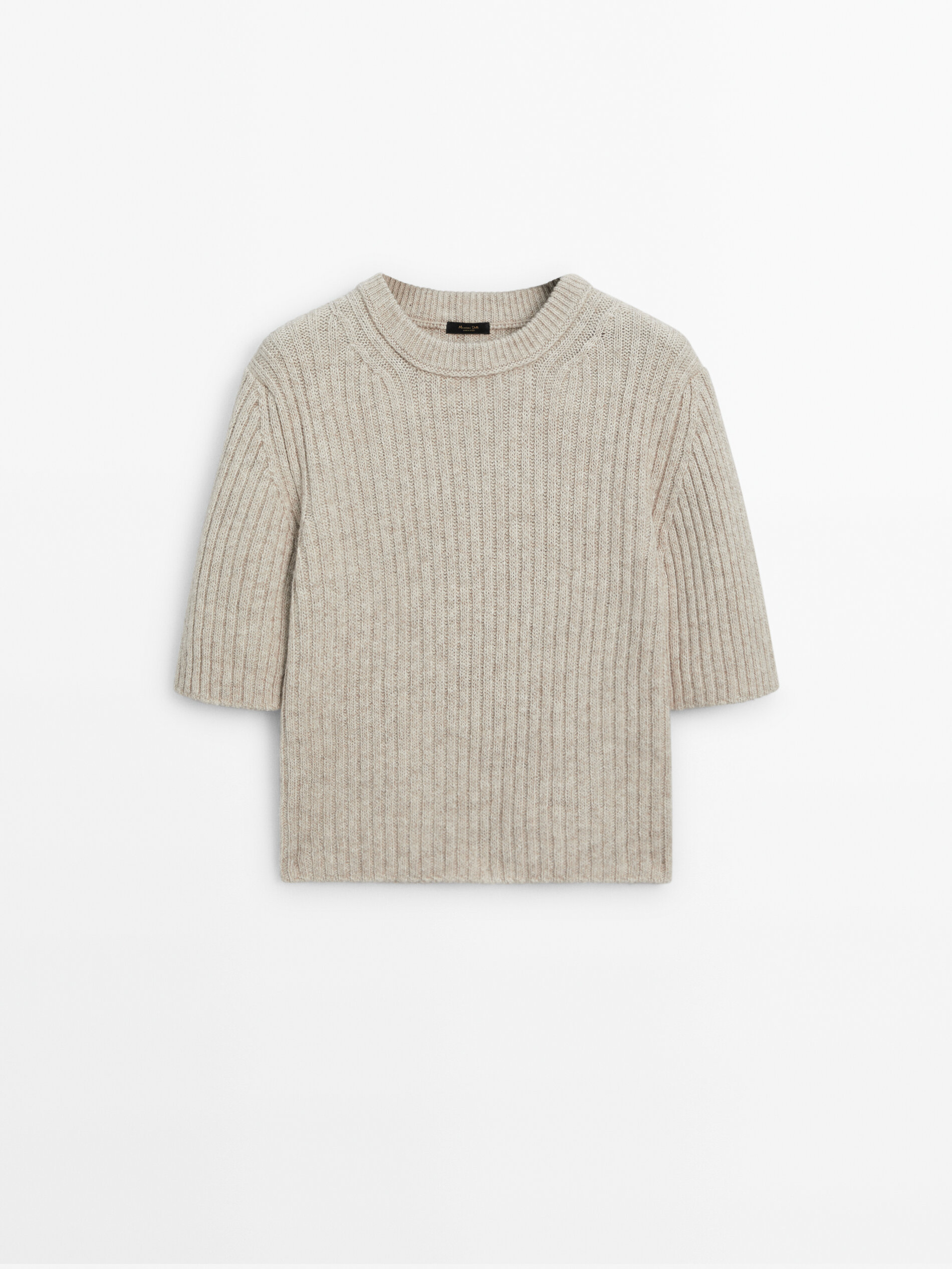 Short sleeve ribbed knit sweater