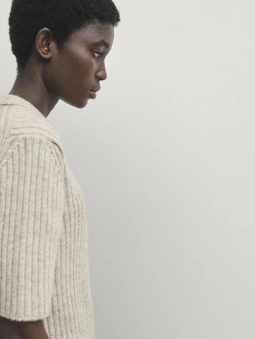 Short sleeve ribbed knit sweater · Beige Marl · Sweaters And Cardigans |  Massimo Dutti
