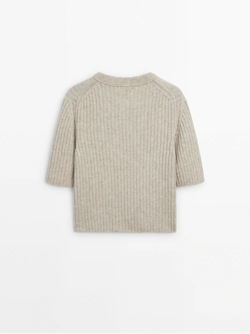 Short sleeve ribbed knit sweater · Beige Marl · Sweaters And Cardigans |  Massimo Dutti