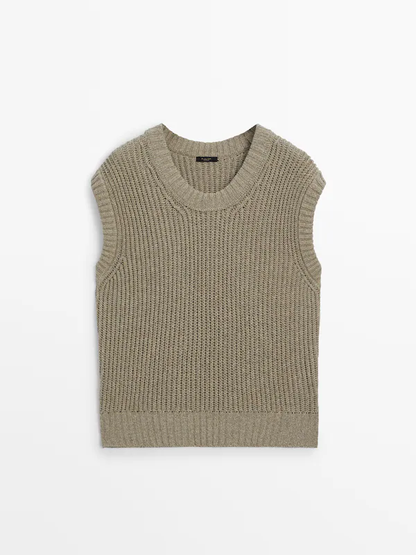 Knit vest with a crew neck and ribbed detail · Washed · Sweaters And ...