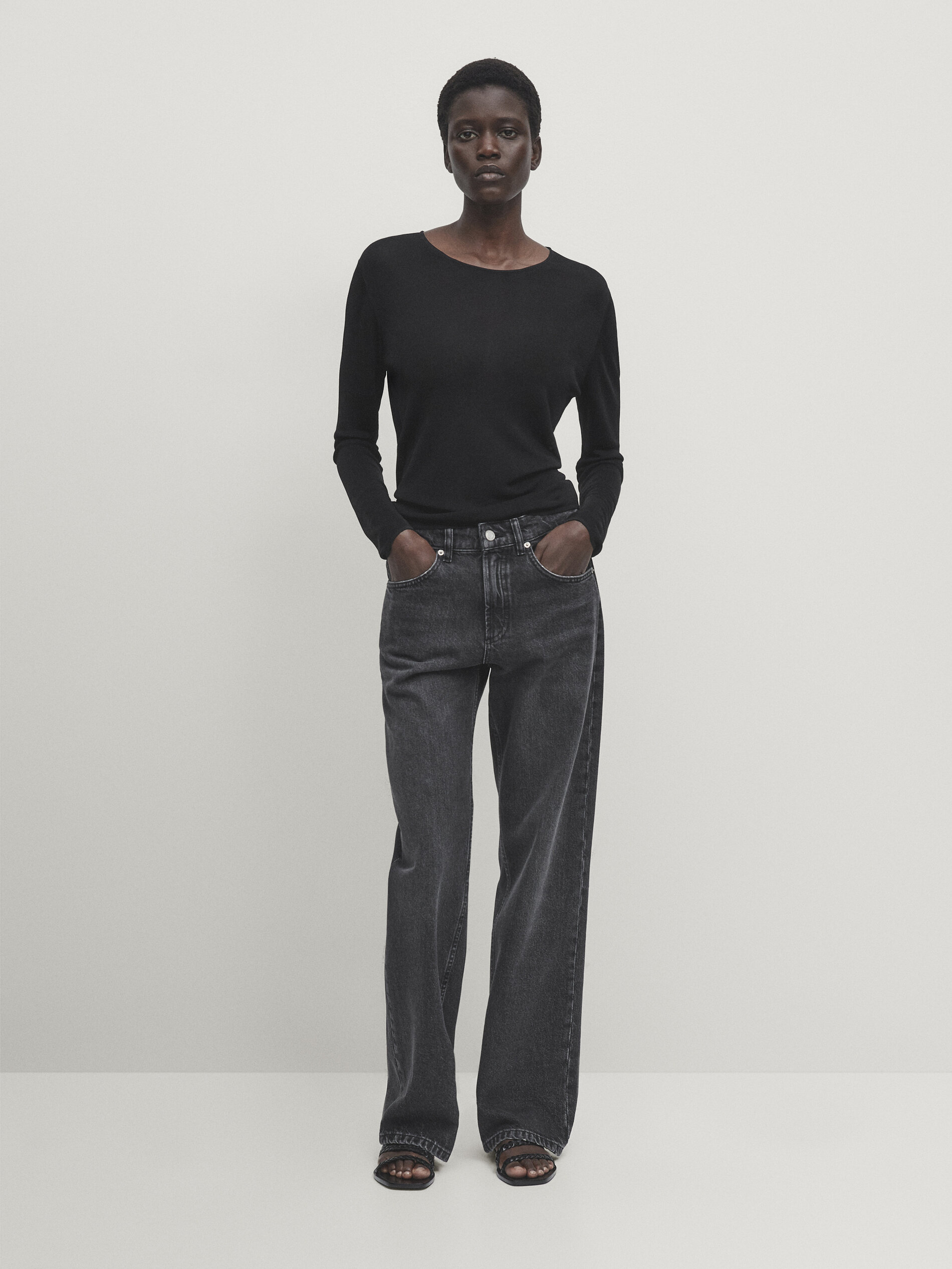 Massimo Dutti Strickpullover Mit Rundausschnitt Und Glitzer In Schwarz