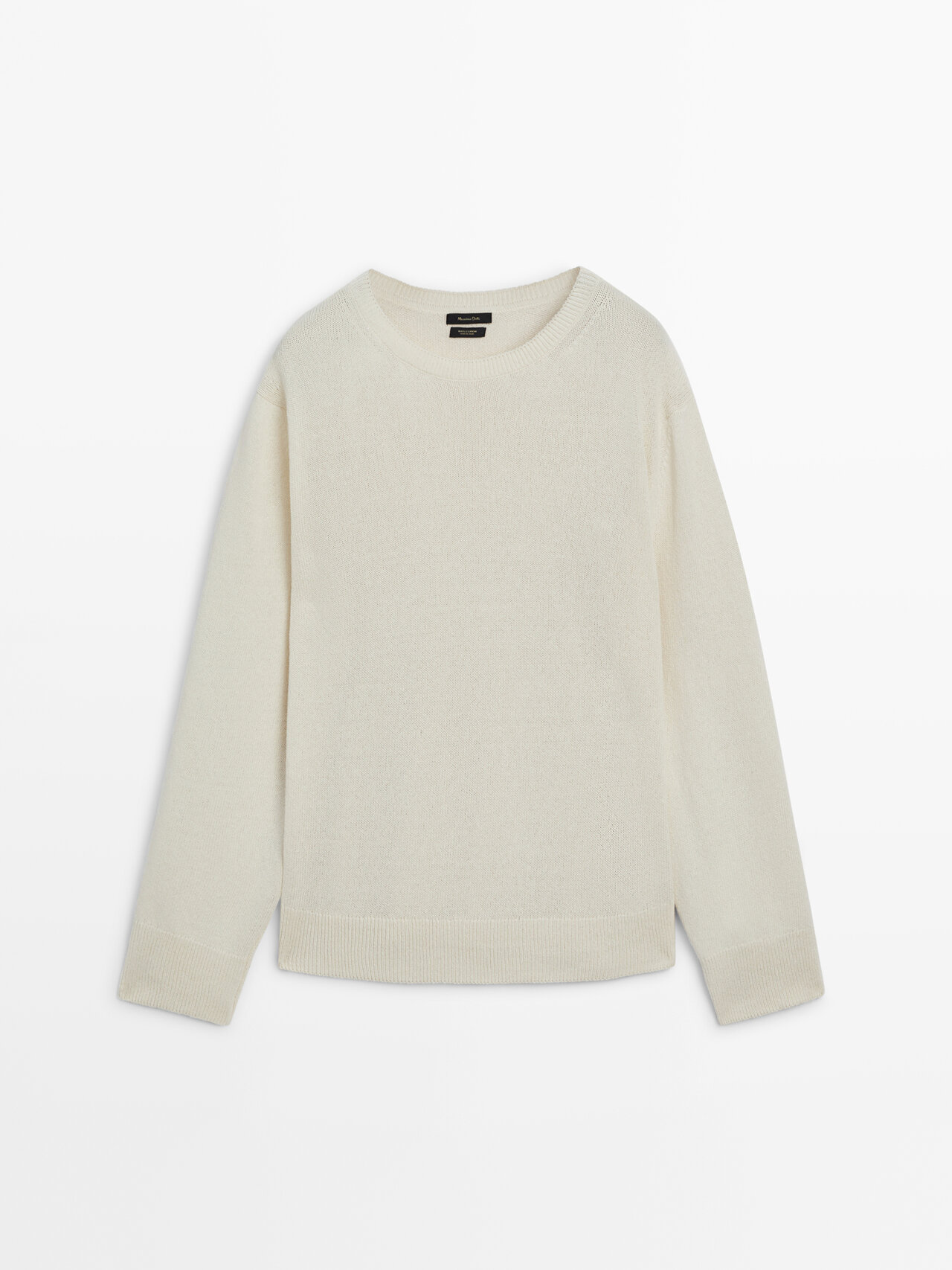 Massimo Dutti 100% Cotton Crew Neck Sweater In Cream