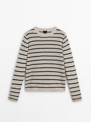 100% cashmere striped crew neck sweater