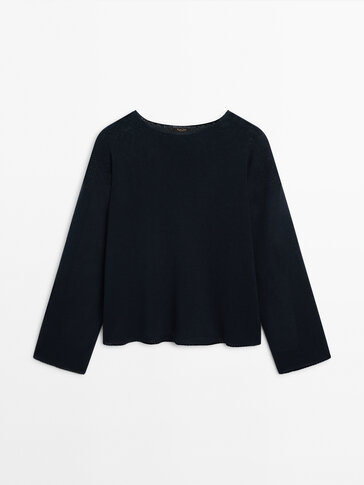 Cropped crew neck knit cape sweater