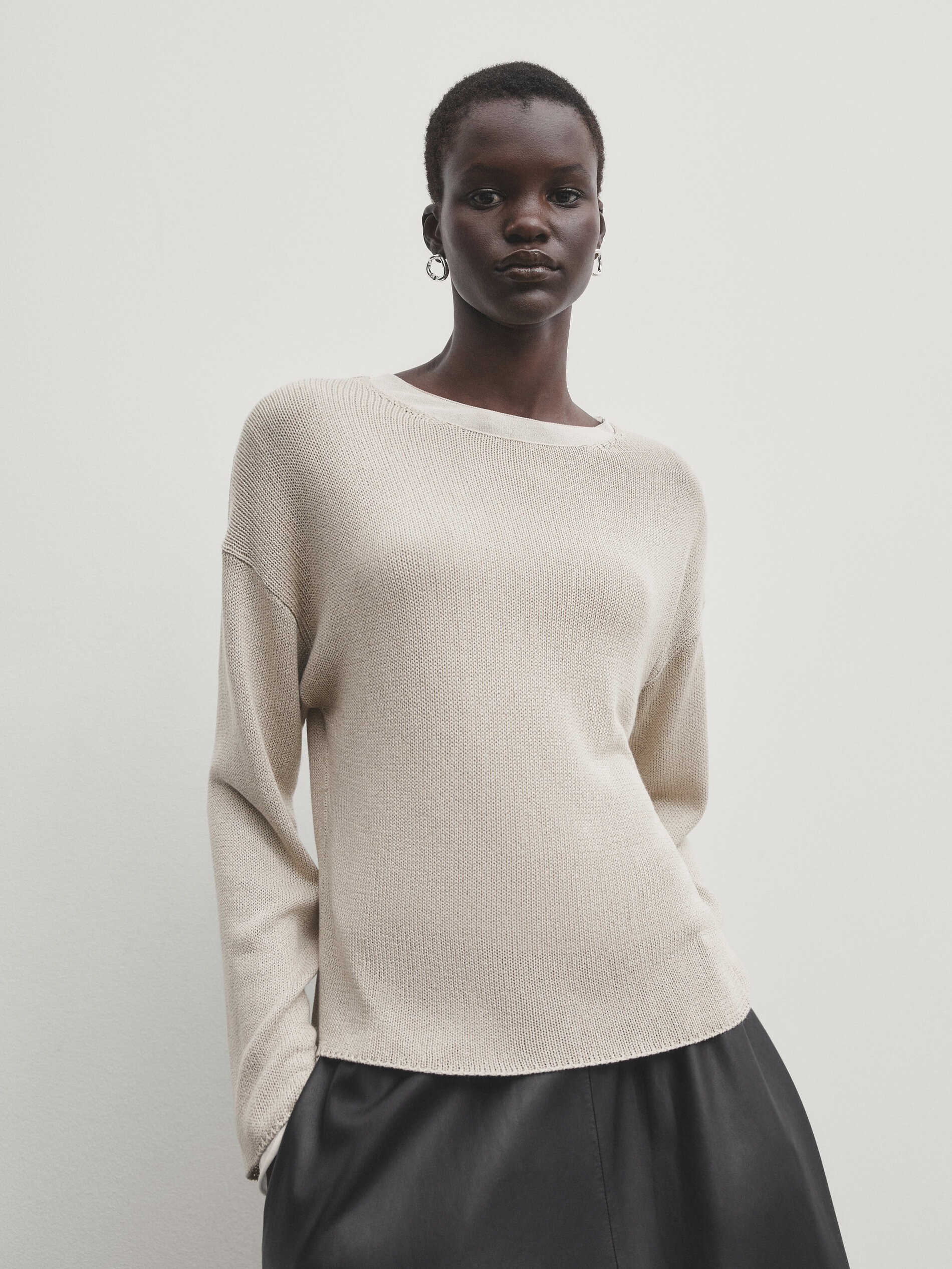 Cropped-Cape-Pullover mit Rundausschnitt · Gebrochen Weiss  
