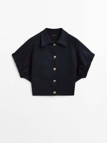 Pull cape en maille à manches courtes bleu marine