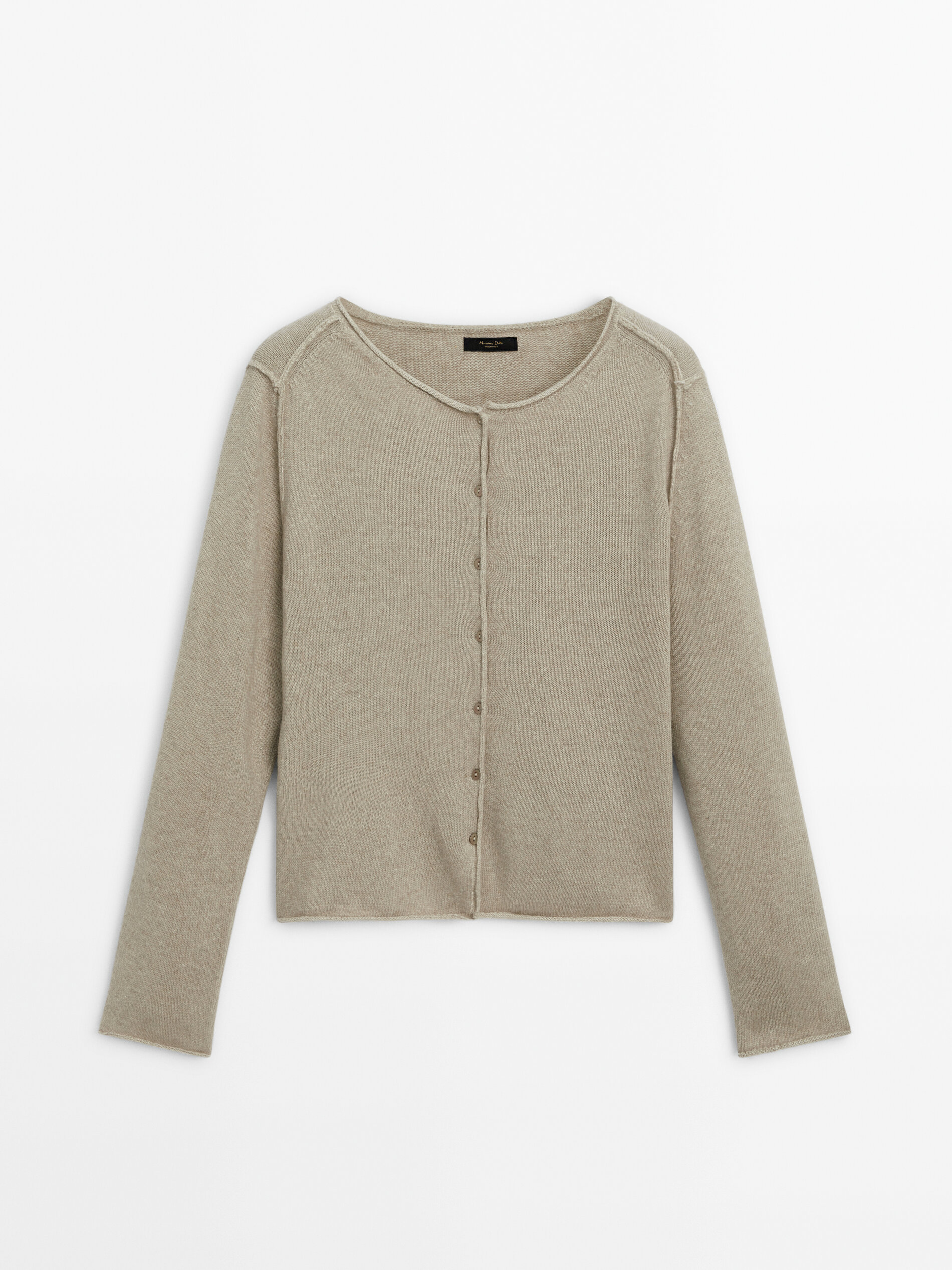Buttoned knit cardigan with plated finish · Beige · Sweaters And