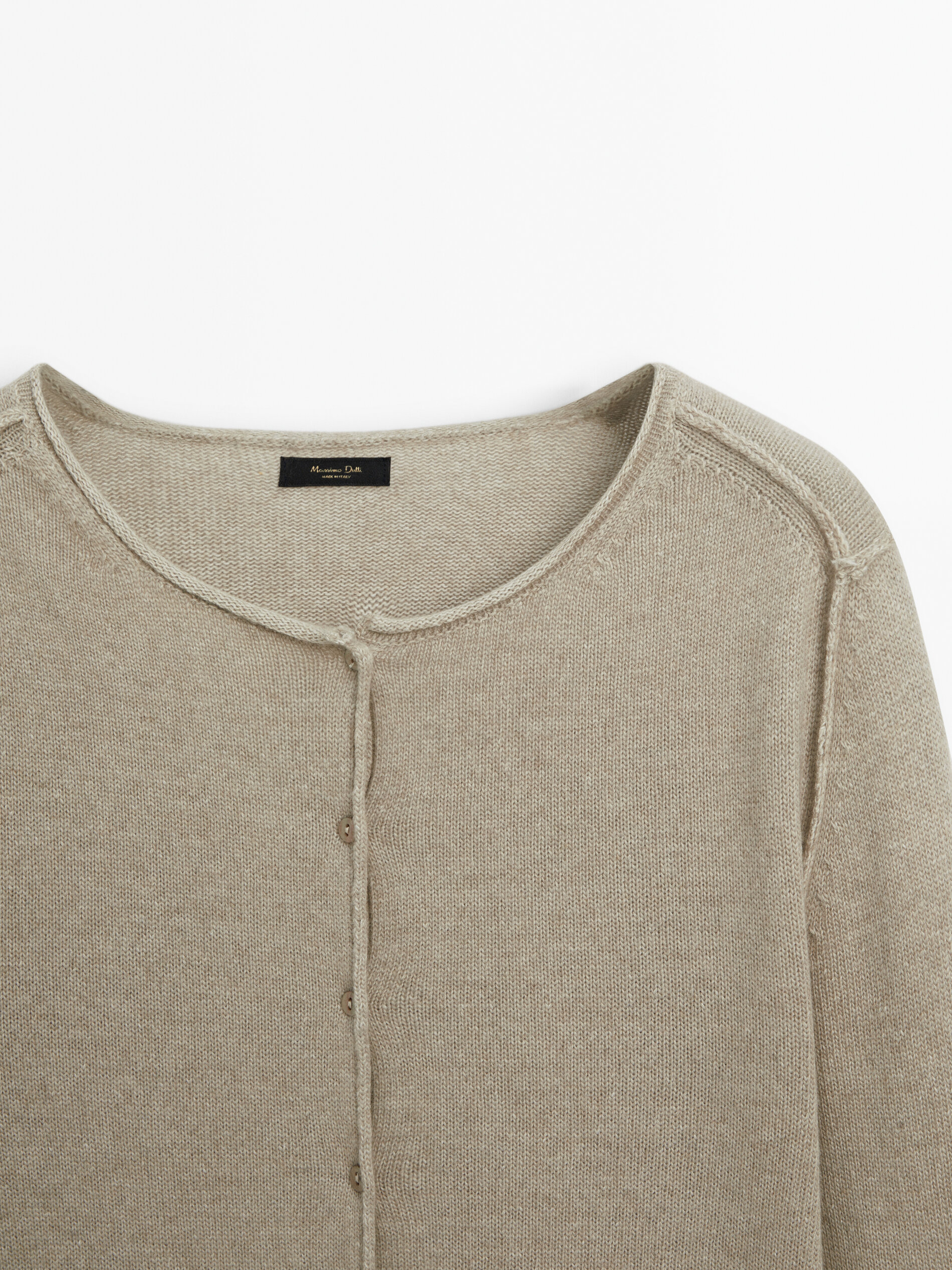 Buttoned knit cardigan with plated finish · Beige · Sweaters And