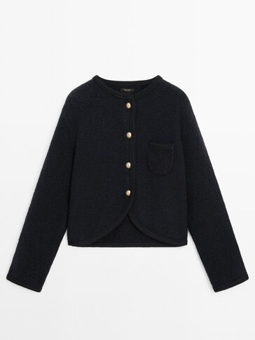 Textured knit cardigan with gold buttons