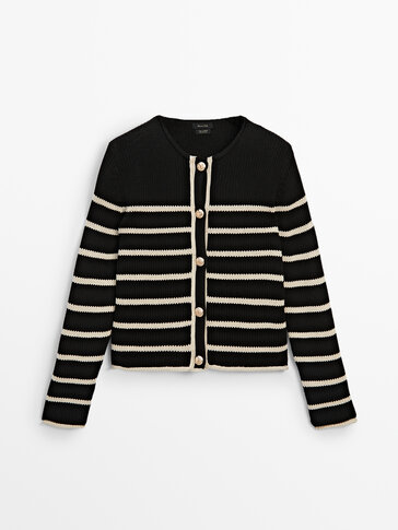 Striped knit cardigan with golden buttons