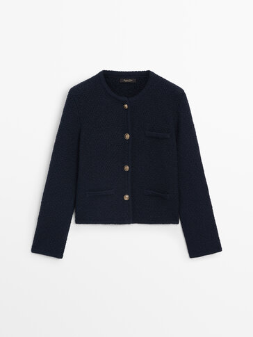 Textured knit cardigan with pockets · Navy Blue · Sweaters And