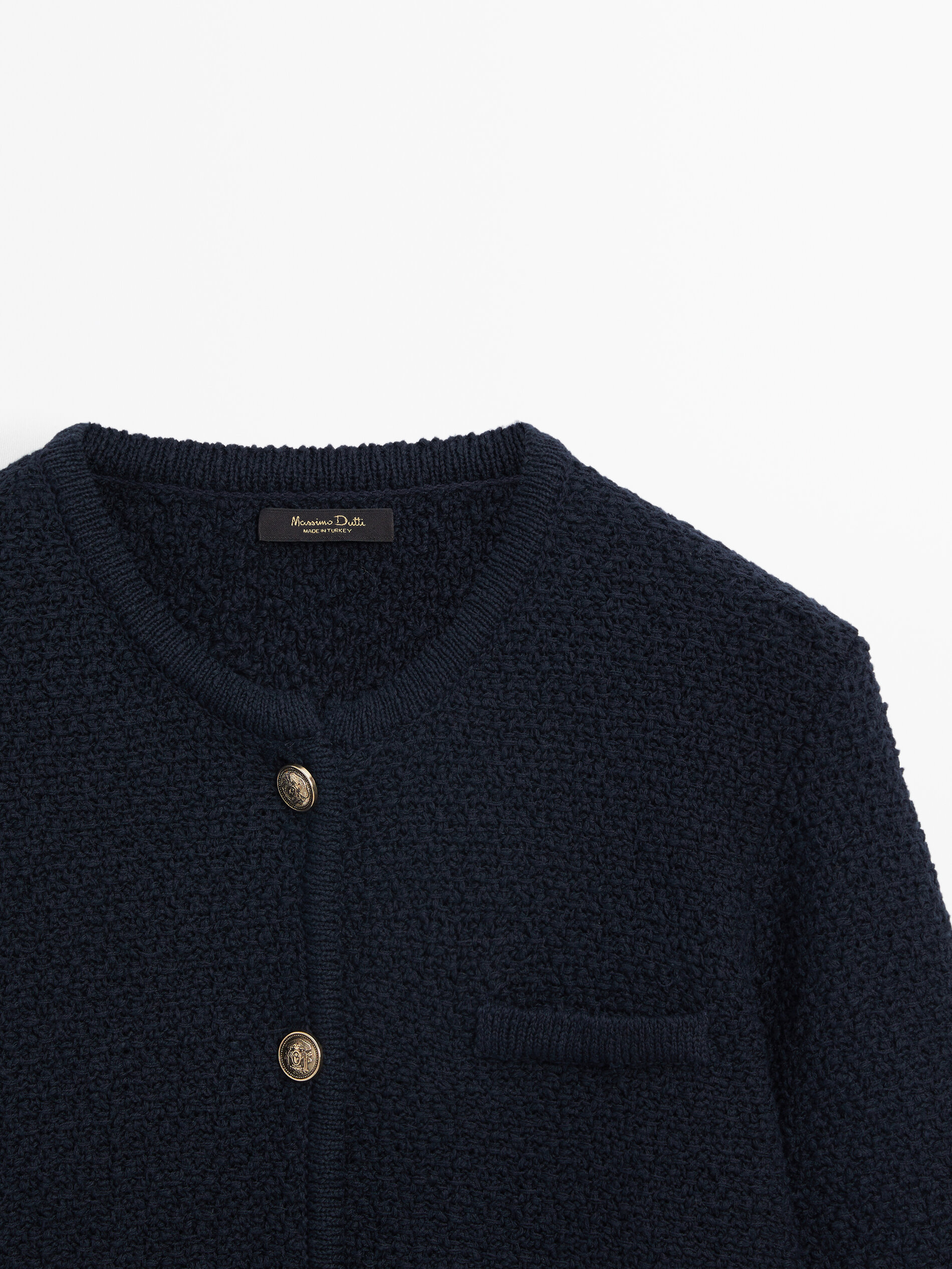 Textured knit cardigan with pockets · Navy Blue · Sweaters And