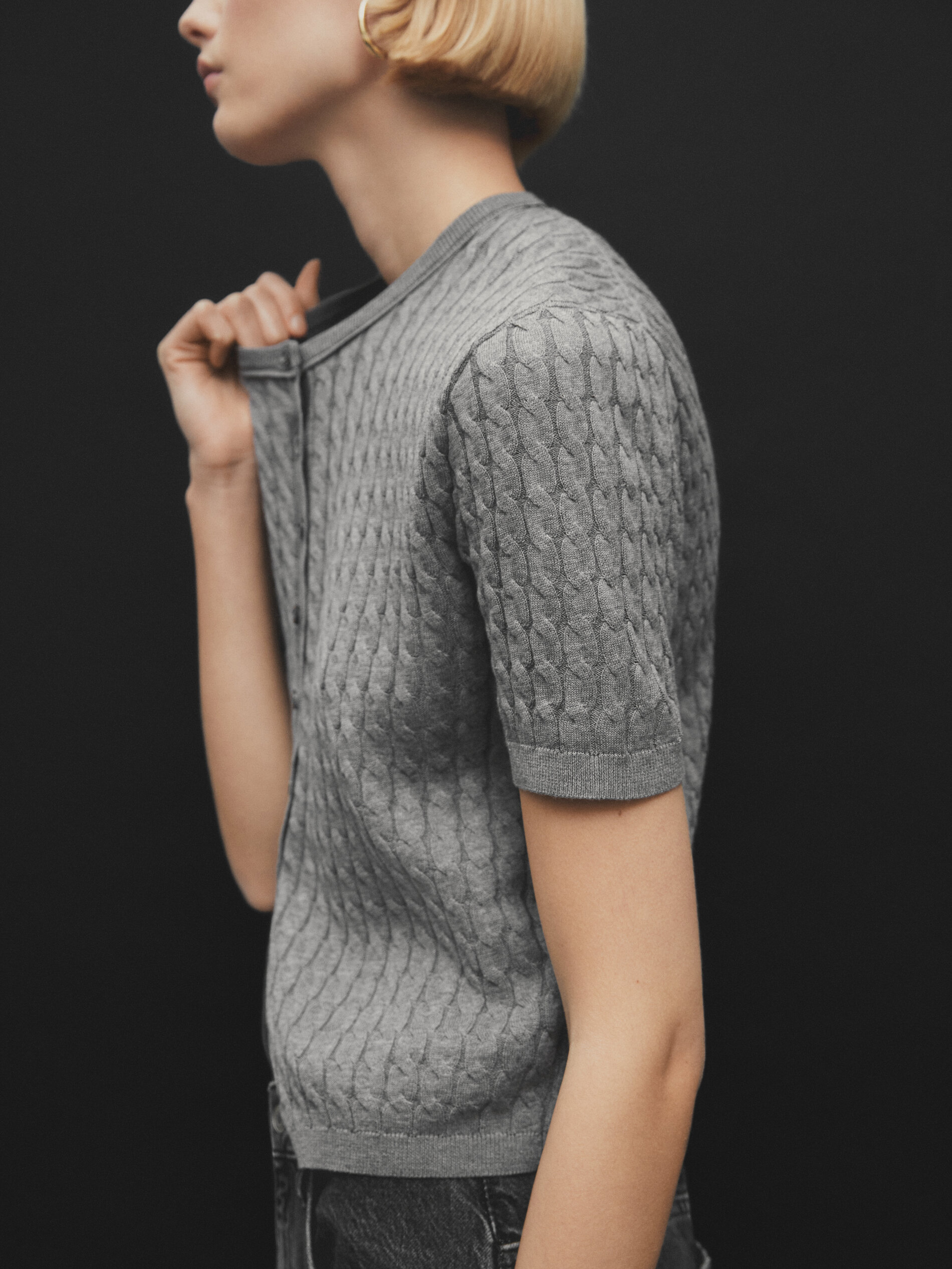 Short sleeve cableknit cardigan · Grey · Sweaters And Cardigans