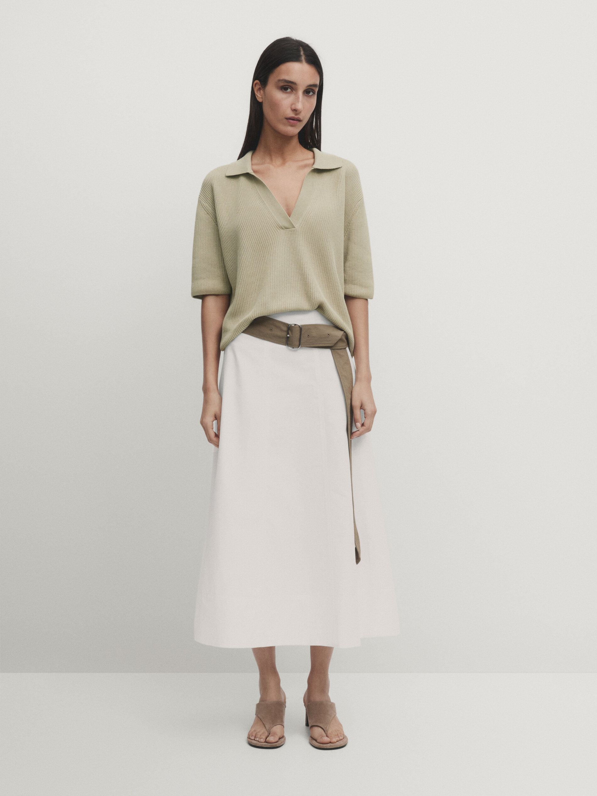 Short sleeve knit sweater with polo collar · Water Green · Sweaters And