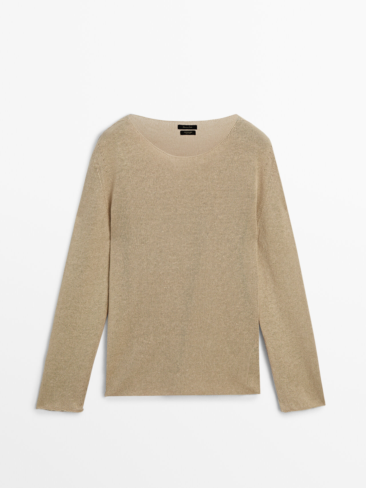 Massimo Dutti Linen Blend Boat Neck Knit Sweater In Sand