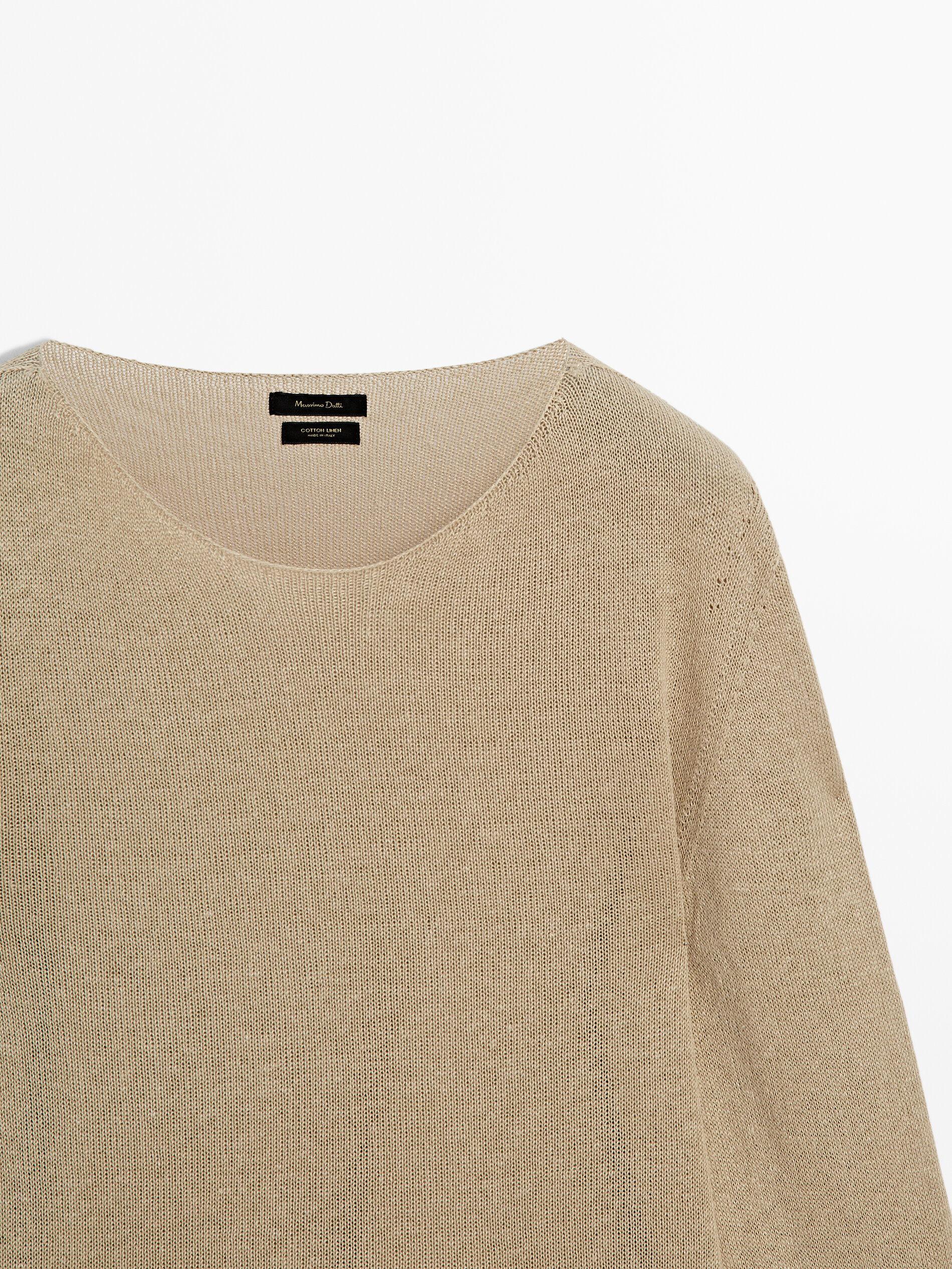 Linen blend boat neck knit sweater