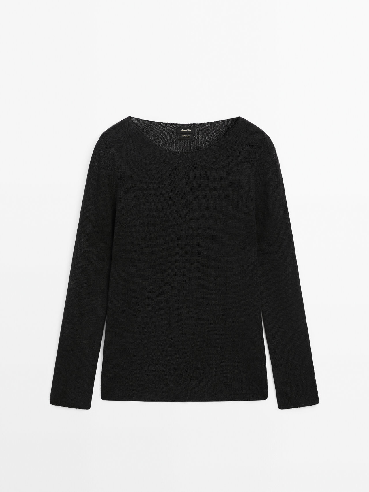 Massimo Dutti Linen Blend Boat Neck Knit Sweater In Black