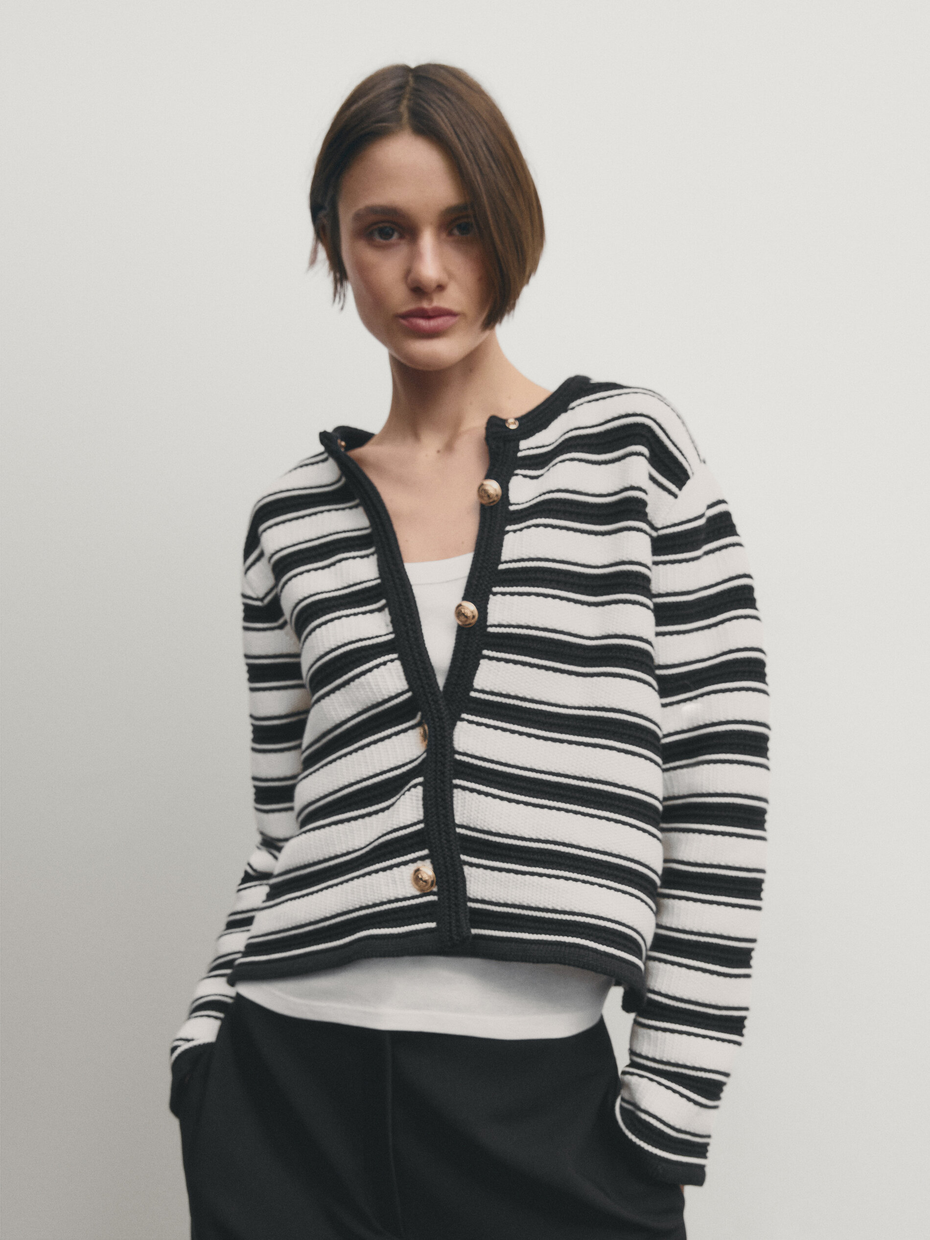 Knit cardigan with gold buttons · Black · Sweaters And Cardigans