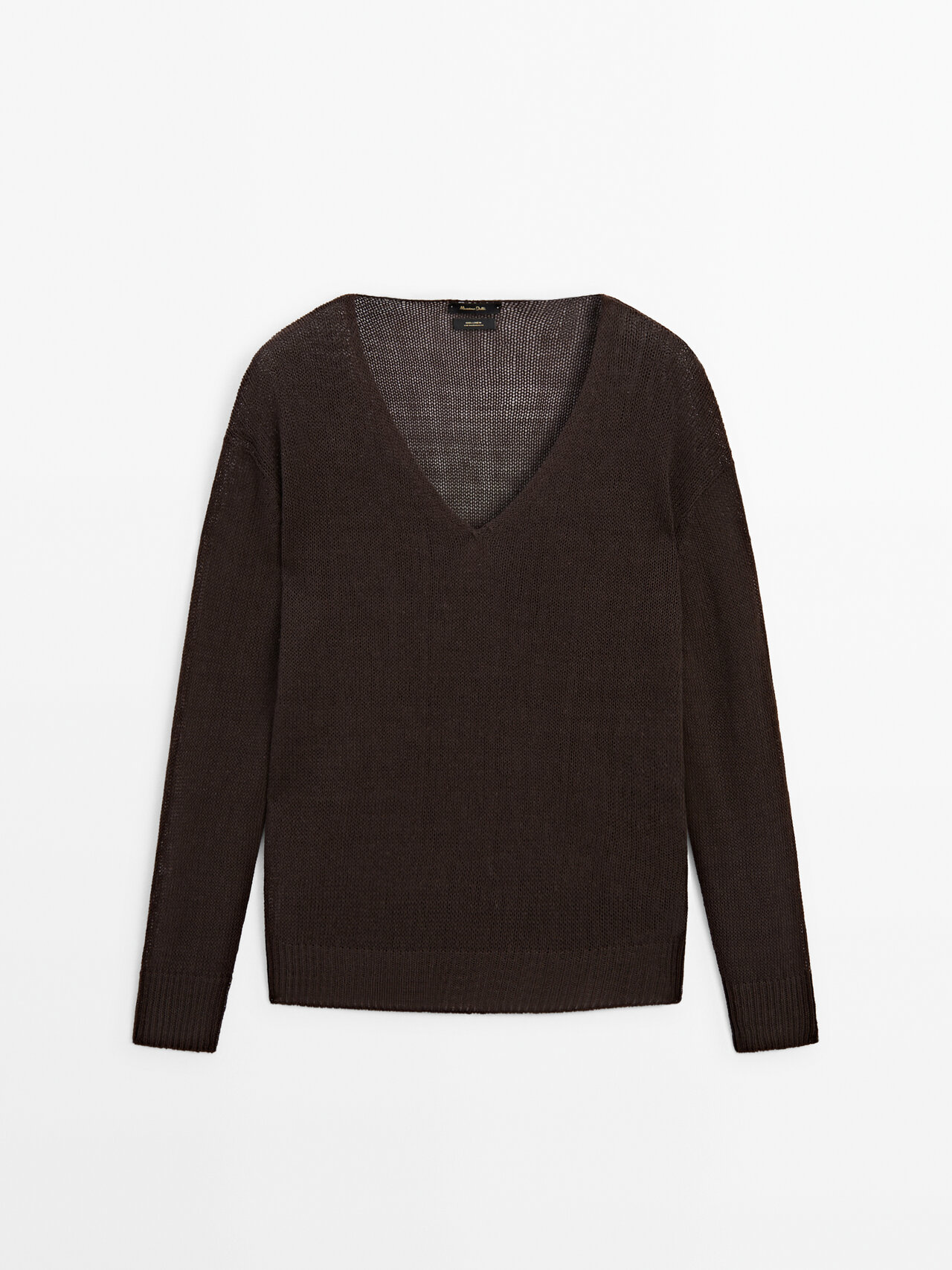 Massimo Dutti 100% Linen V-neck Sweater In Brown