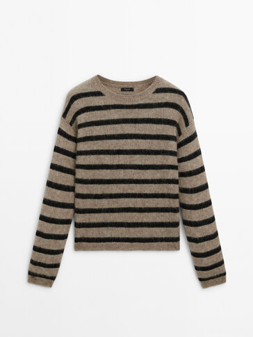 Striped knit crew neck sweater · Mink · Sweaters And